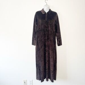VTG Jones New York Chocolate Brown Velvet Long Sleeve Dress W Pockets Small Y2K